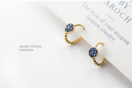 pendientes de aro de Plata de Ley 925 con piedra de cristal azul para mujer