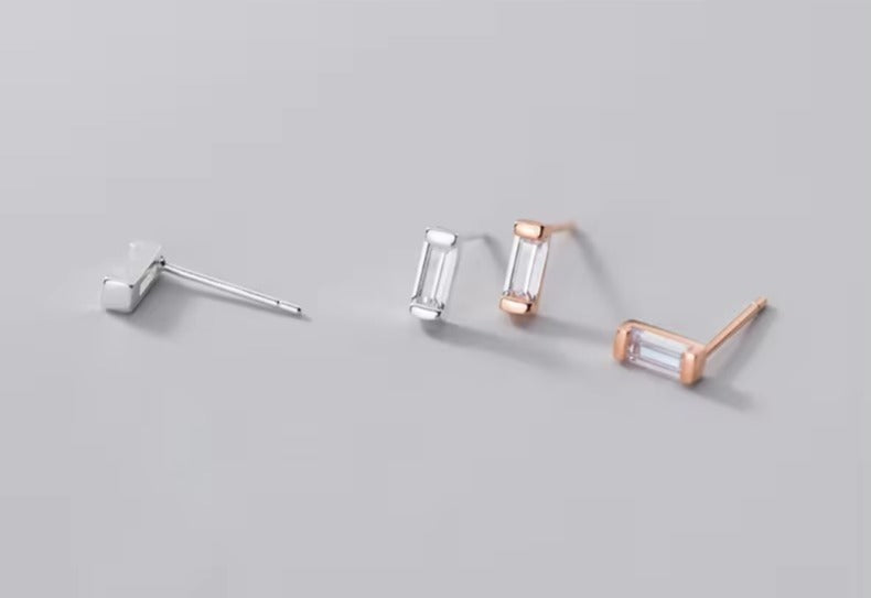 Mini pendientes de plata de ley 100% 925 con circón cuadrado para mujer