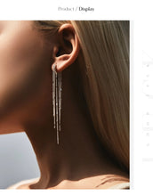 Cargar imagen en el visor de la galería, pendientes de aro de borla larga para mujer, aretes brillantes de Plata de Ley 925