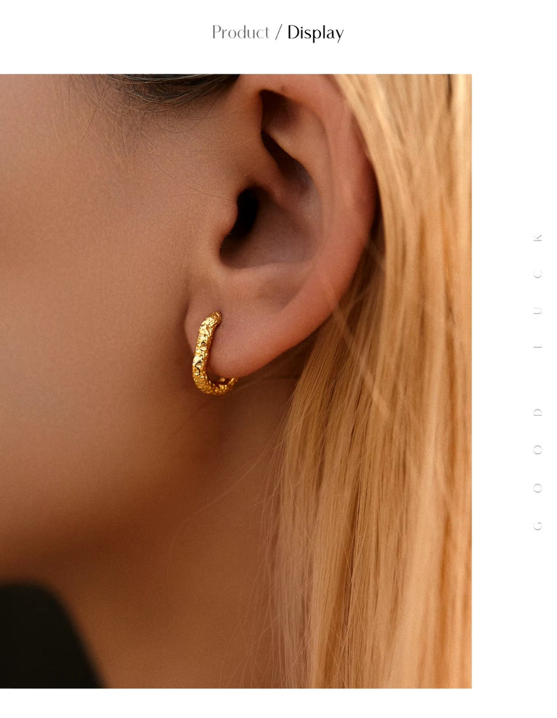 pendientes de aro de Plata de Ley 925 con textura en forma de U para mujer