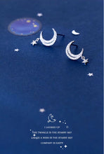 Load image into Gallery viewer, pendientes de plata de ley 925 con forma de luna para mujer
