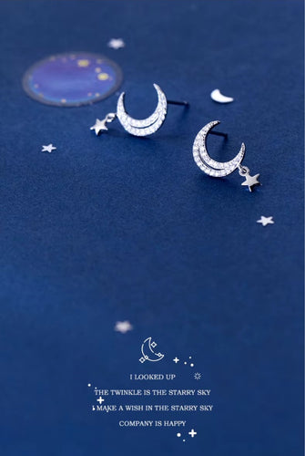 pendientes de plata de ley 925 con forma de luna para mujer