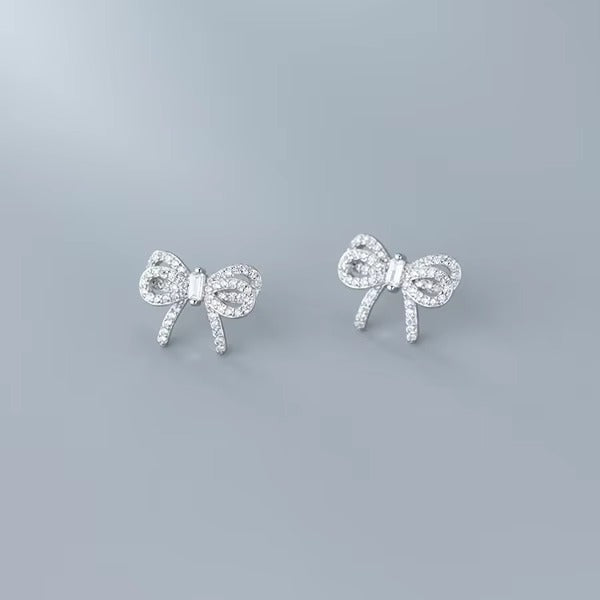 pendientes de plata de ley 925 con forma de lazo para mujer, aretes pequeños