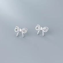 Load image into Gallery viewer, pendientes de plata de ley 925 con forma de lazo para mujer, aretes pequeños