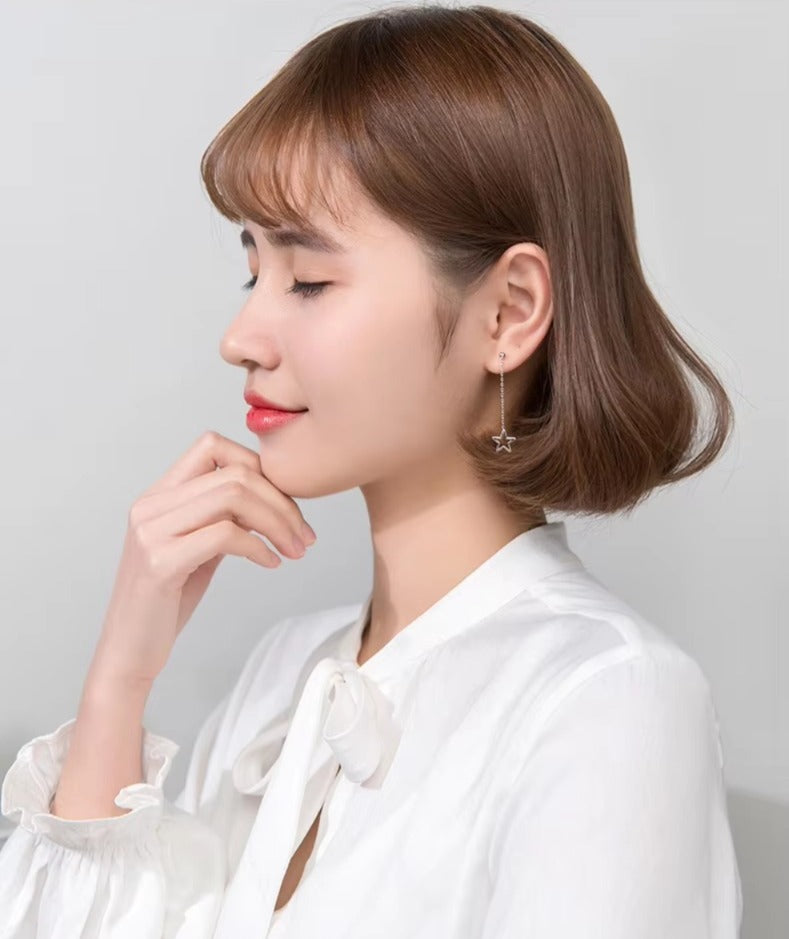 pendientes largos de Plata de Ley 925 con borla para mujer, aretes colgantes de estrellas