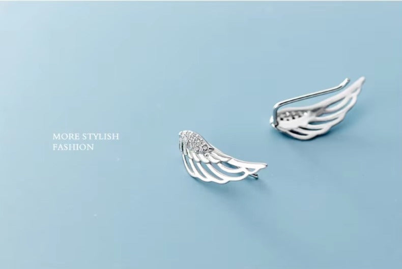 pendientes de tuerca de plumas para mujer, de Plata de Ley 925 auténtica, alas de Ángel