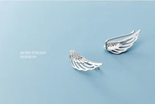 Cargar imagen en el visor de la galería, pendientes de tuerca de plumas para mujer, de Plata de Ley 925 auténtica, alas de Ángel