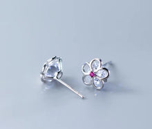 Load image into Gallery viewer, pendientes de plata de ley 100% con circonita de cristal rosa para mujer