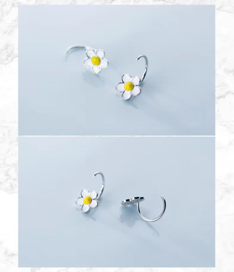 pendientes de plata de ley 925 para mujer, aretes de planta esmaltada, joyería fina, color blanco