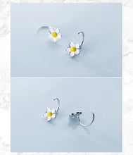 Load image into Gallery viewer, pendientes de plata de ley 925 para mujer, aretes de planta esmaltada, joyería fina, color blanco