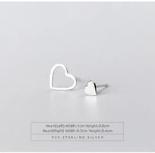 Load image into Gallery viewer, pendientes de plata de primera ley con forma de corazón para mujer, aretes pequeños