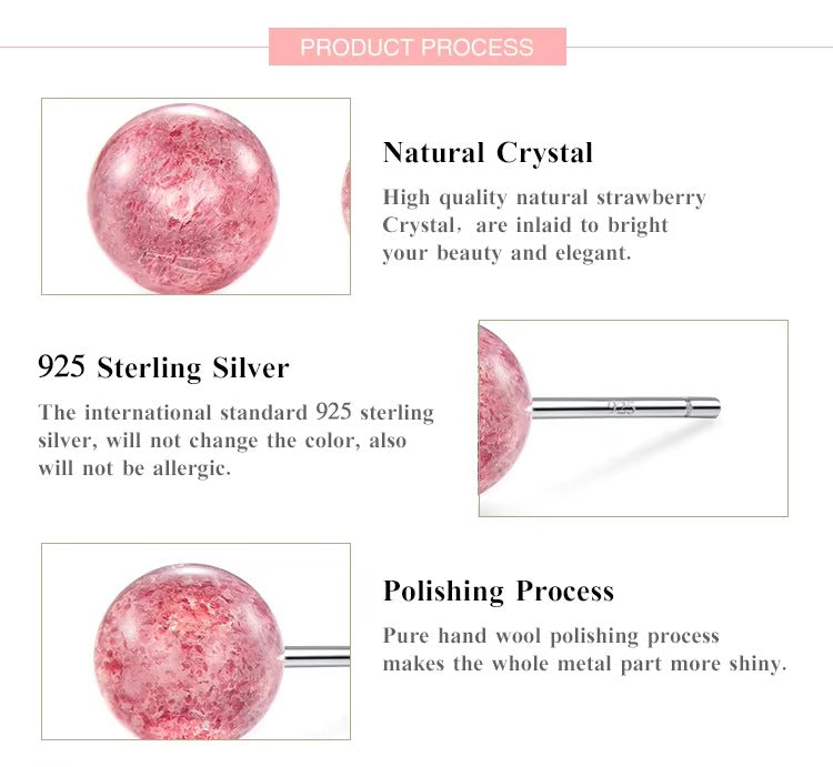 pendientes de plata de ley 925 para mujer, joyería de moda, pequeños pendientes de tuerca de cristal de fresa