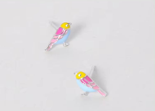 pendientes de plata de ley 925 con diseño de pájaro esmaltado