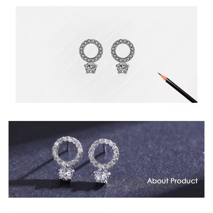 pendientes de plata de ley 925 para mujer, joyería de compromiso, círculo brillante, hipoalergénico, transparente, CZ