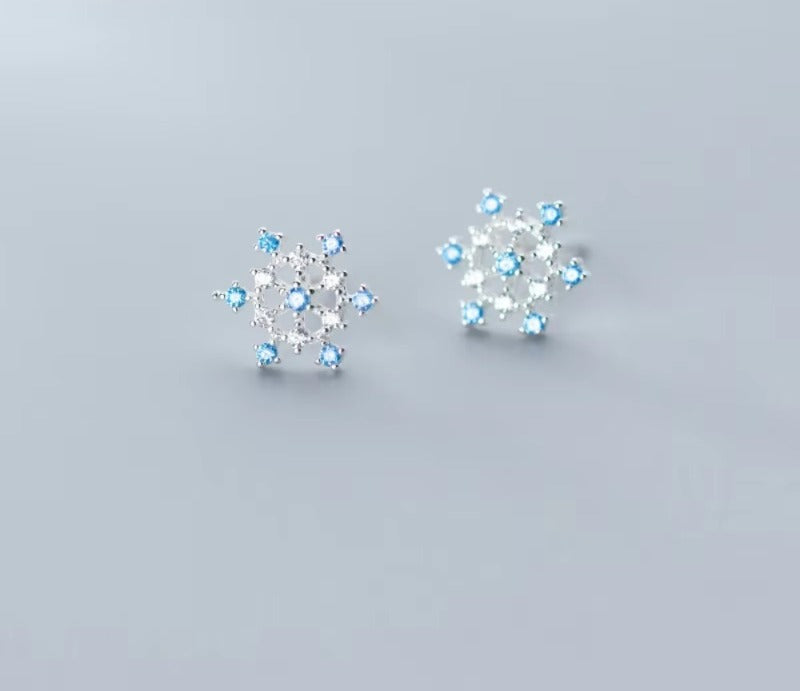 pendientes de plata de ley 925 con forma de copo de nieve para mujer