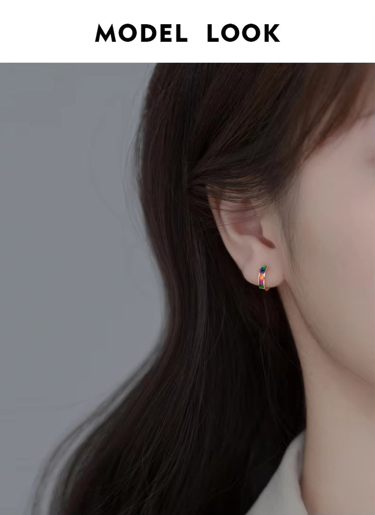 pendientes de plata de ley 925 para mujer, hebillas simples de Color arcoíris