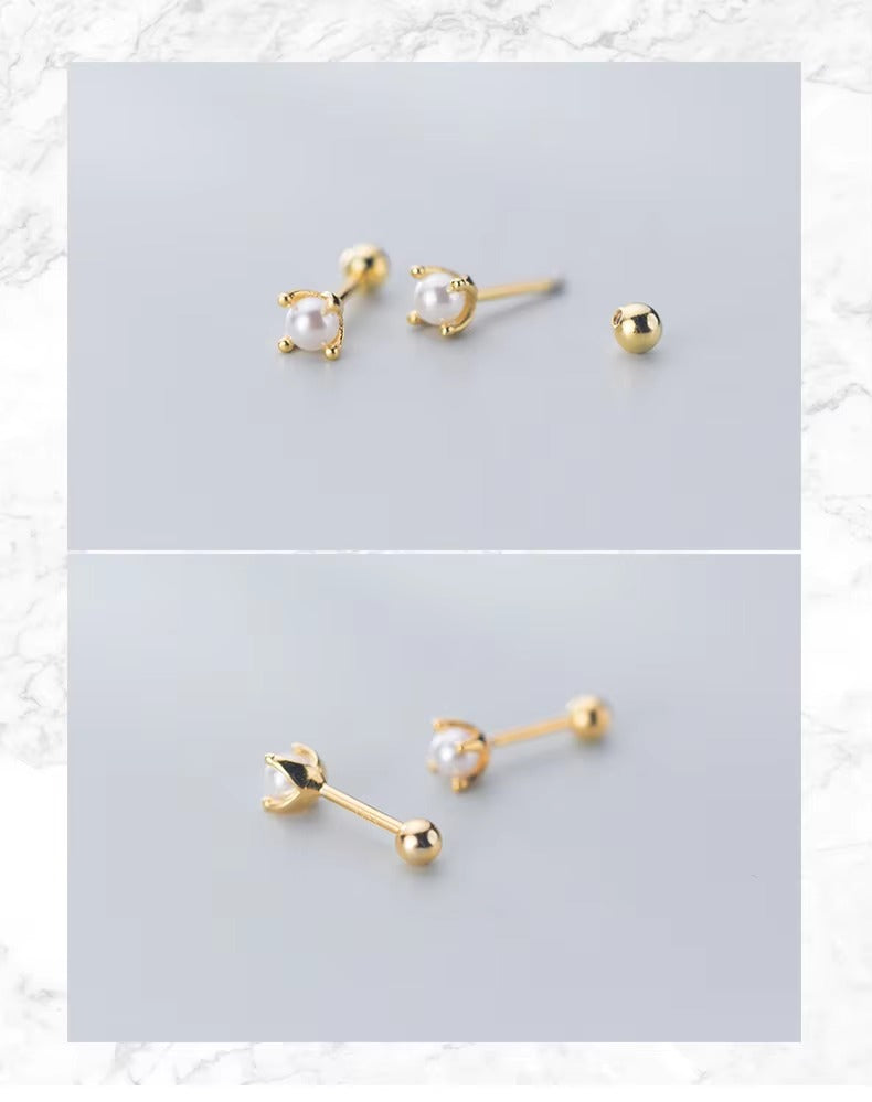 pendientes pequeños de Plata de Ley 925 con perlas naturales para mujer