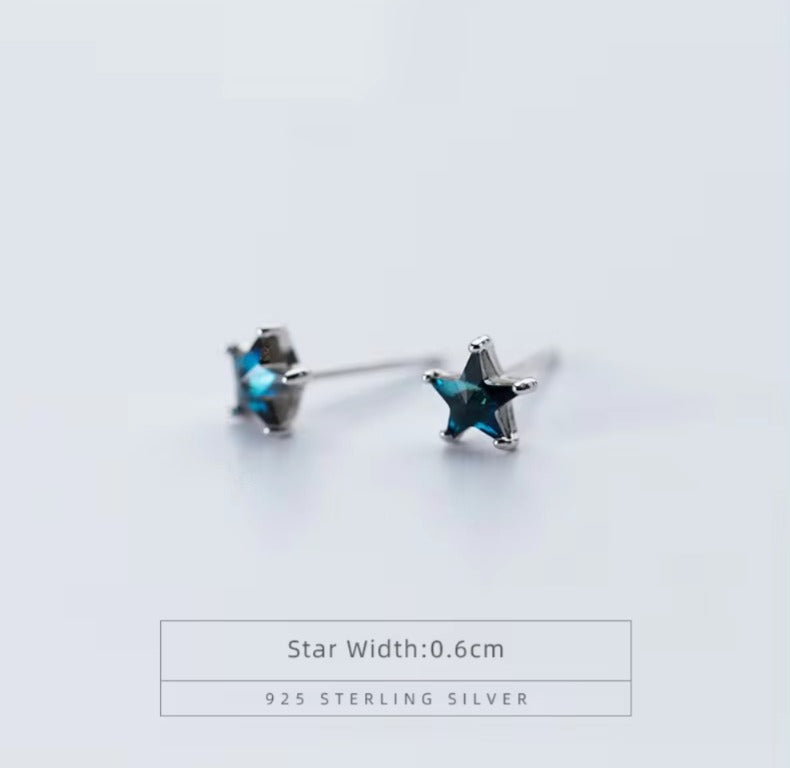 nueva llegada Real 925 estrellas de plata de ley Simple lindo pendientes de cristal azul para mujeres