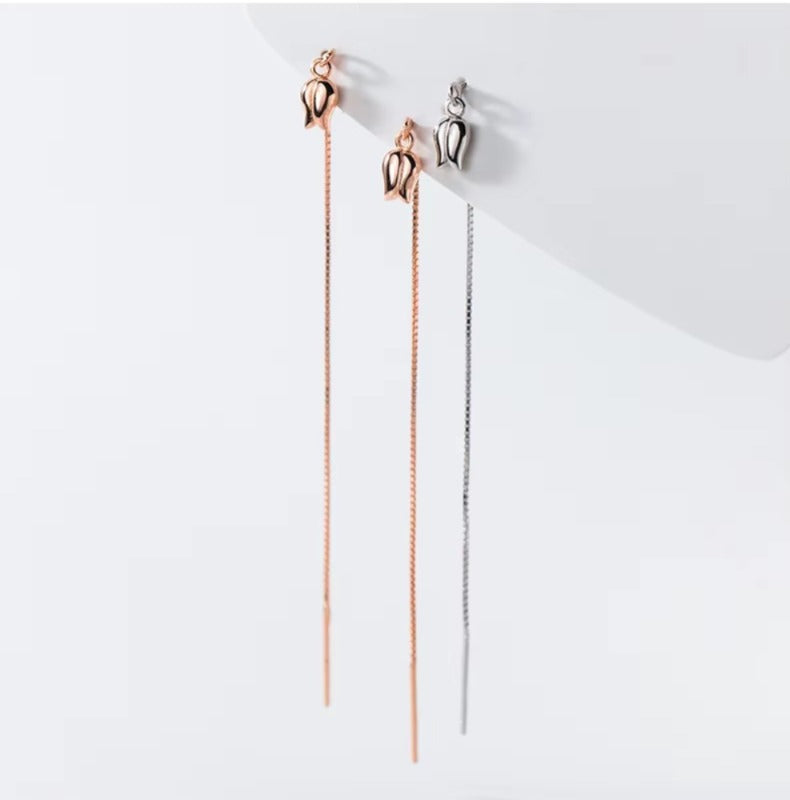 pendientes de gota de borla de cadena larga Rosa minimalista para mujer