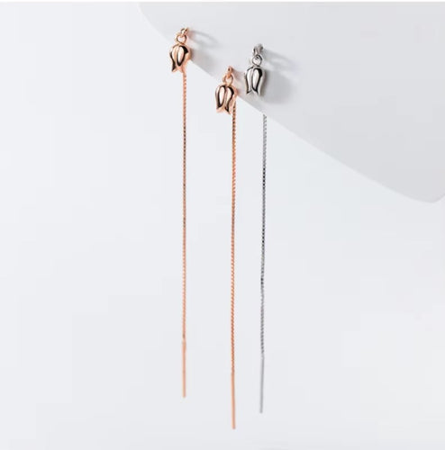 pendientes de gota de borla de cadena larga Rosa minimalista para mujer