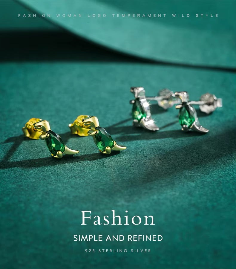 pendientes de plata de ley 925 para mujer y niña, aretes de cristal, tiranosaurio, pequeños