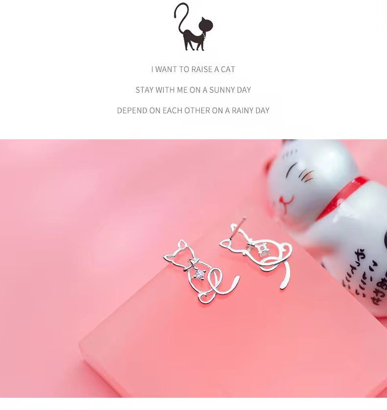 pendientes de plata de ley 925 con forma de gato y Animal, joyería romántica