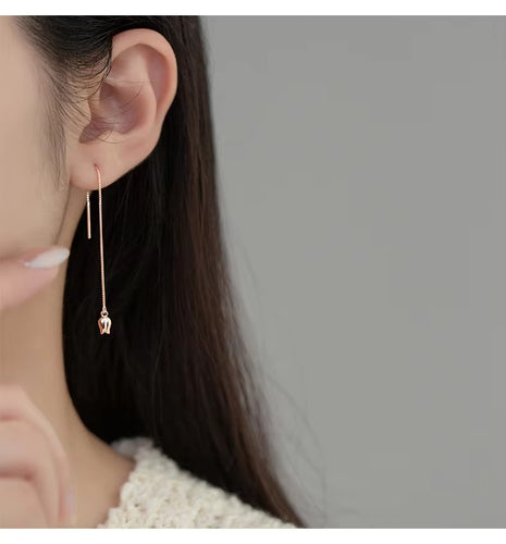 pendientes de gota de borla de cadena larga Rosa minimalista para mujer