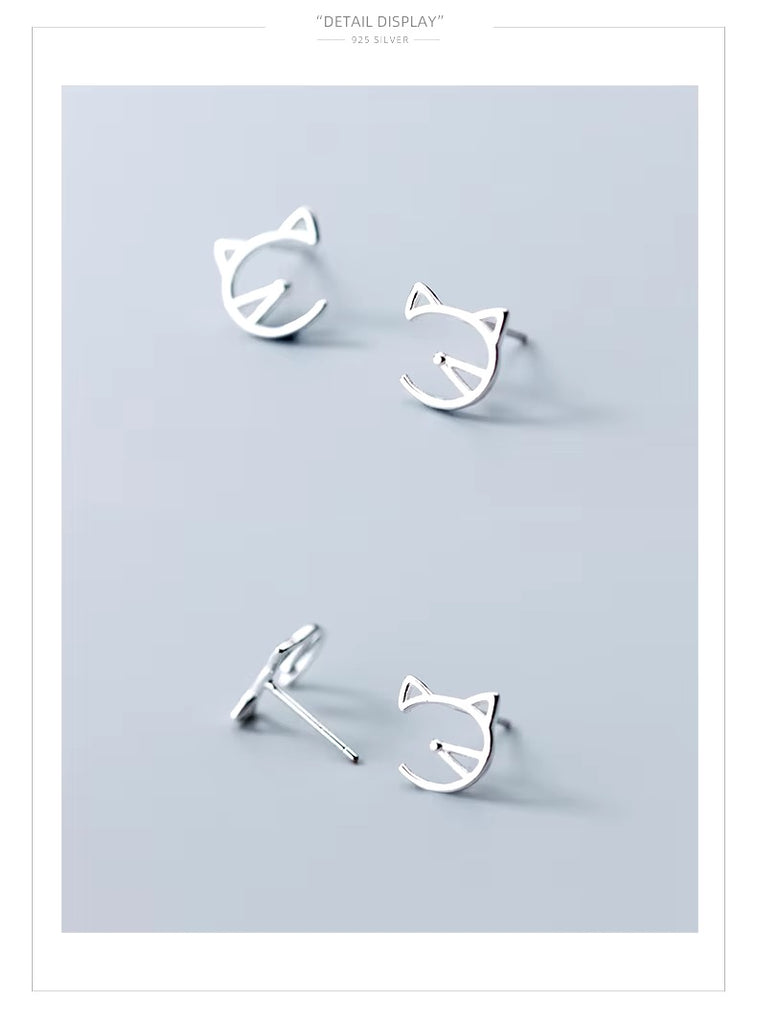 pendientes de tuerca con Forma de cara de gato para mujer y niña, joyería Coreana