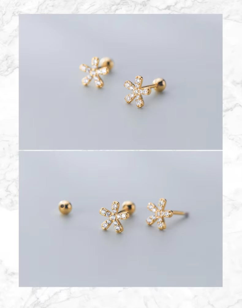 pendientes de plata de ley 925 con forma de flor para mujer, joyería fina con cierre de tuerca
