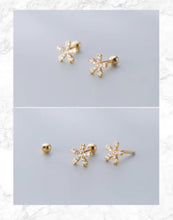Load image into Gallery viewer, pendientes de plata de ley 925 con forma de flor para mujer, joyería fina con cierre de tuerca