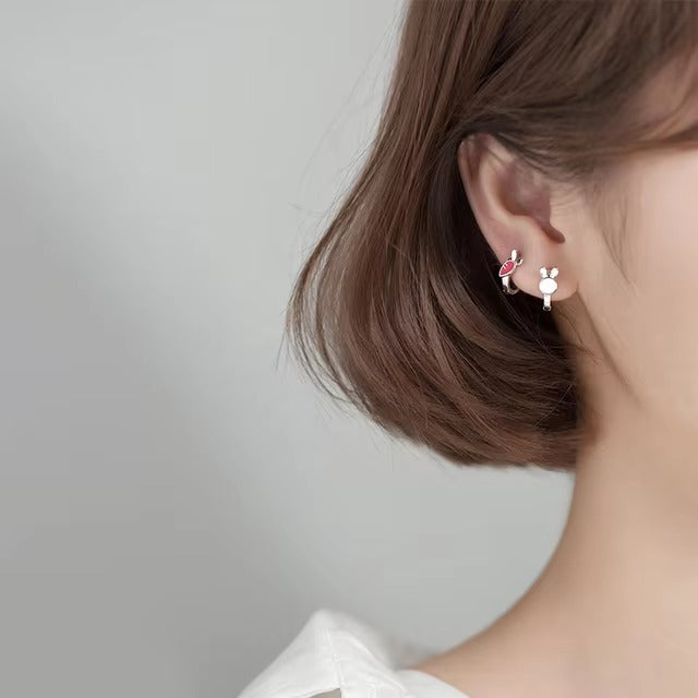 pendientes de aro de plata de ley 925 para mujer, joyería fina con forma de Mini conejo y zanahoria