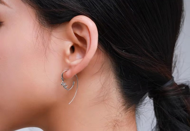 pendientes de aro de plata de ley 100% 925 para mujer y niña, joyería fina con diseño de rostro humano