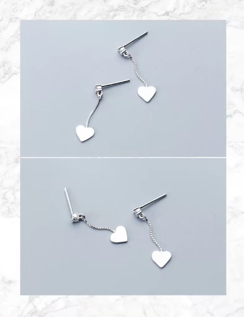 pendientes de plata esterlina 925 auténtica para mujer, aretes colgantes de corazones de línea Simple