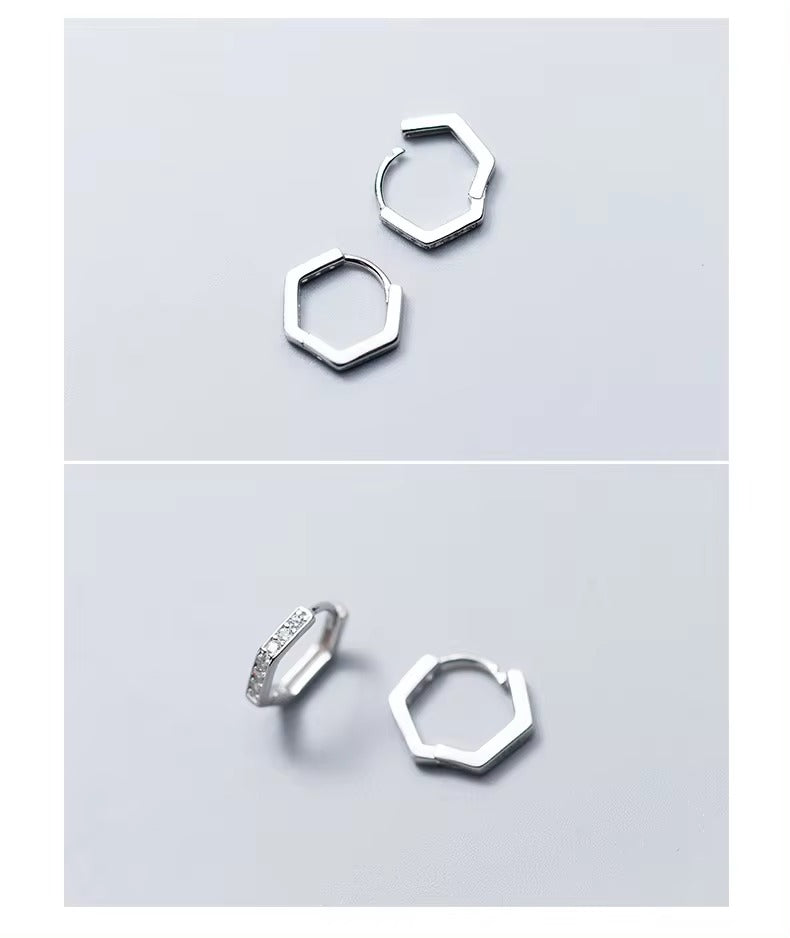 pendientes de aro con forma hexagonal para mujer, de Plata de Ley 925, CZ transparente