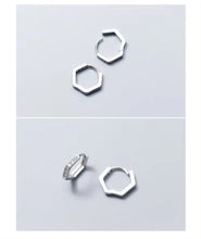 Load image into Gallery viewer, pendientes de aro con forma hexagonal para mujer, de Plata de Ley 925, CZ transparente