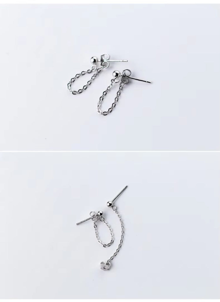 Rock Punk negro cadena Stud pendientes moda 100% Plata de Ley 925 colgante