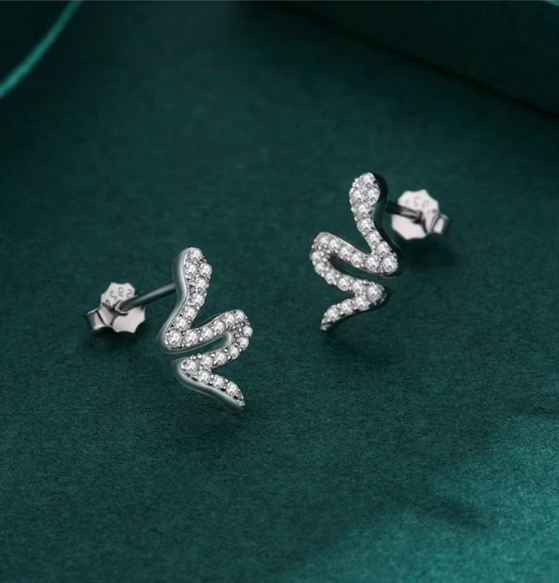 pendientes de plata esterlina 925 para mujer, aretes brillantes de serpiente de circonia cúbica