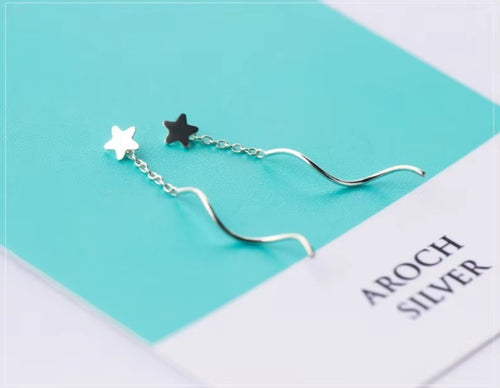 pendientes colgantes con forma de estrella para mujer, de Plata de Ley 925 auténtica, joyería fina