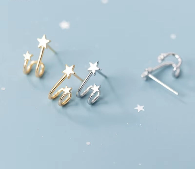 pendientes de tuerca geométricos minimalistas para mujer, de doble capa