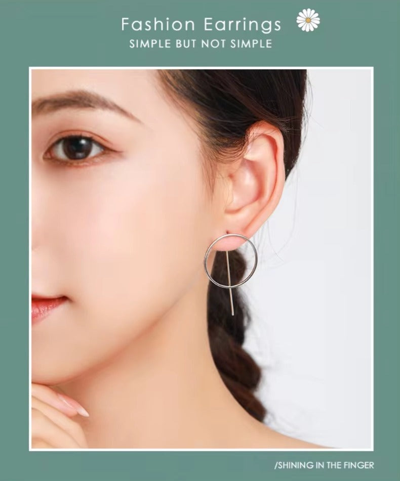 pendientes de plata de ley 925 con forma de círculo Simple para mujer