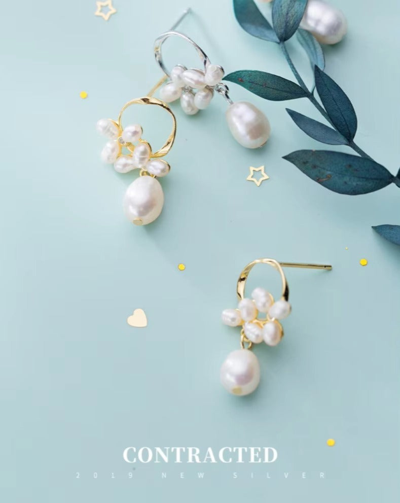 pendientes de plata de ley 925 auténtica para mujer, aretes con forma de flor de perla
