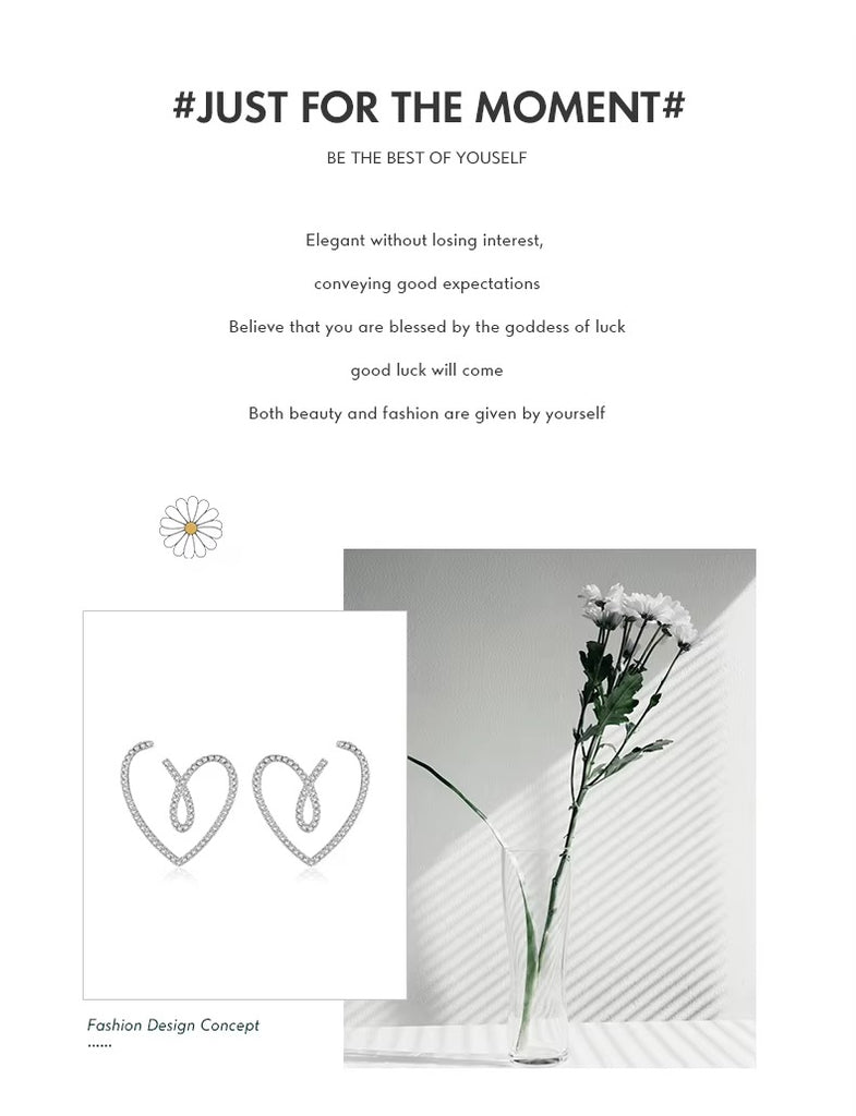 pendientes de plata de ley 925 para mujer, joyería hipoalergénica con forma de corazón de línea CZ transparente