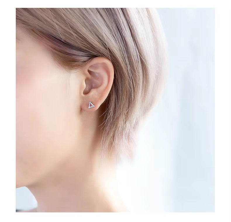 pendientes de plata de ley 925 con forma de triángulo para mujer, aretes pequeños