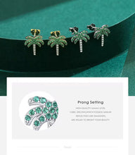 Load image into Gallery viewer, pendientes de tuerca de árbol de Coco para mujer, de cristal verde, planta de plata de ley 2021