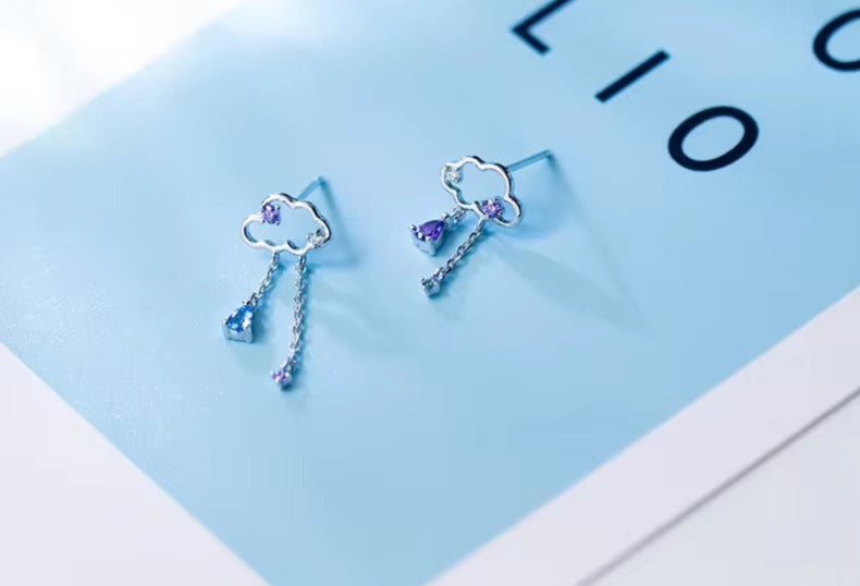 pendientes de plata de ley 925 para mujer, aretes con borla de nube