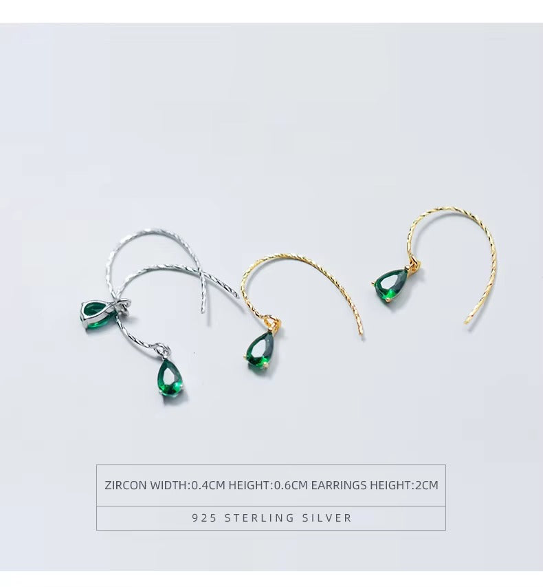 pendientes de gota de agua de cristal verde Simple para mujer, de plata de ley 100% 925