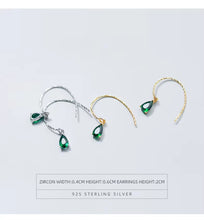 Load image into Gallery viewer, pendientes de gota de agua de cristal verde Simple para mujer, de plata de ley 100% 925