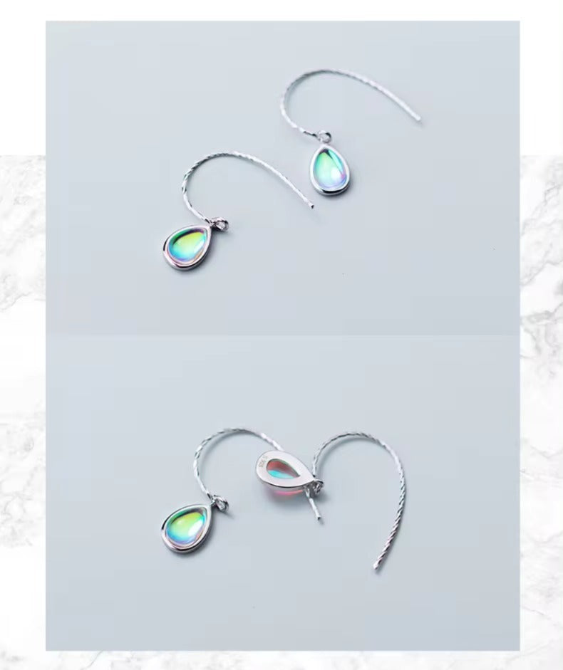 pendientes clásicos de Plata de Ley 925 para mujer, aretes colgantes de cristal de ópalo Vintage