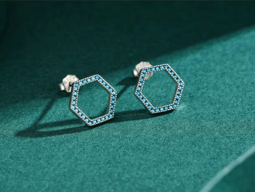 pendientes minimalistas de Plata de Ley 925 para mujer, joyería fina Vintage hexagonal