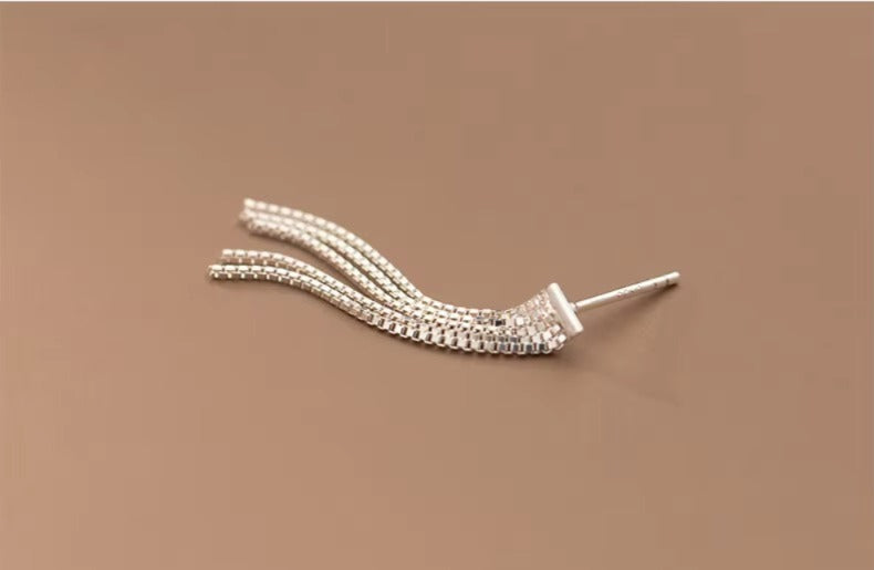 pendientes largos de Plata de Ley 925 con borla para mujer